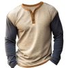 T-Shirts Et Debardeurs Pour Hommes LITB | Homme T Shirt Tee Chemise Henley Shirt T-Shirt Chemise A Manches Longues Bloc De Couleur Henley Plein Air Vacances Manche Longue Patchwork Vetement Tenue Mode Design Basique Kaki