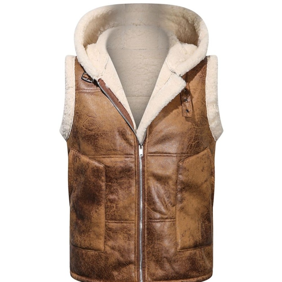 Vetements D'Exterieur Pour Hommes LITB | Homme Gilet Exterieur Usage Quotidien Vacances Sortie Mode Basique Automne Hiver Zippe Poche Polyester Chaud Plein Fermeture Eclair Capuche Standard Gilet