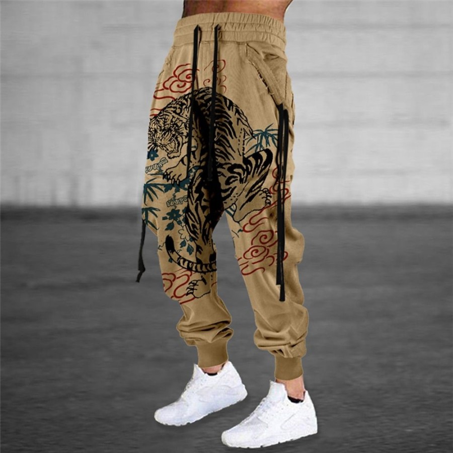 Bas Pour Hommes LITB | Homme Joggings Pantalon Jogger Pantalon Cordon Taille Elastique Impression 3D Animal Tigre Imprimes Photos Confort Sport Exterieur Casual Du Quotidien Melange De Coton Vetement De Rue Design