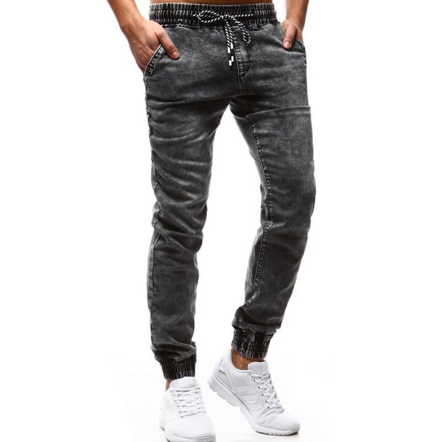 Bas Pour Hommes LITB | Homme Jeans Pantalon Jogging Pantalon Pantalons En Denim Poche Cordon Taille Elastique Plein Confort Respirable Exterieur Du Quotidien Sortie Melange De Coton Mode Decontractees Gris