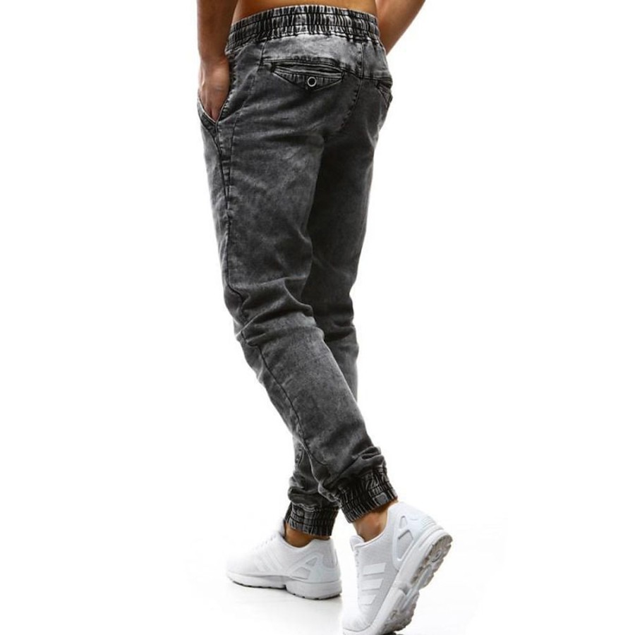 Bas Pour Hommes LITB | Homme Jeans Pantalon Jogging Pantalon Pantalons En Denim Poche Cordon Taille Elastique Plein Confort Respirable Exterieur Du Quotidien Sortie Melange De Coton Mode Decontractees Gris