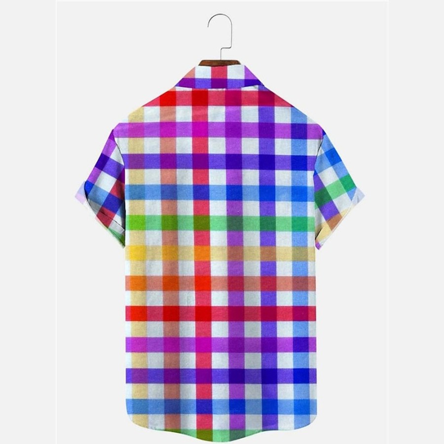 Chemises Pour Hommes LITB | Plaid A Imprime Lgbt Decontractees Homme Chemise Usage Quotidien Sortie Fin De Semaine Automne Col Rabattu Manches Courtes S, M, L Tissu Extensible Dans Les 4 Sens Chemise Arc-En-Ciel