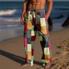 Bas Pour Hommes LITB | Homme Pantalon Pantalon Ete Pantalon De Plage Cordon Taille Elastique Impression 3D Bloc De Couleur Formes Geometriques Imprimes Photos Confort Casual Du Quotidien Vacances Vetement De Rue Hawaien