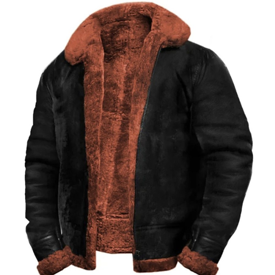 Vetements D'Exterieur Pour Hommes LITB | Homme Manteau D Hiver Veste Polaire Sherpa Exterieur Usage Quotidien Chaud Coupe-Vent Bordure En Fourrure Hiver Plein Mode Vetement De Rue Revers Court Veste