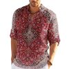 Chemises Pour Hommes LITB | Homme Chemise Chemise Lin Floral Imprimes Photos Mao Exterieur Plein Air Manche Longue Imprimer Vetement Tenue Lin Mode Vetement De Rue Design Decontractees