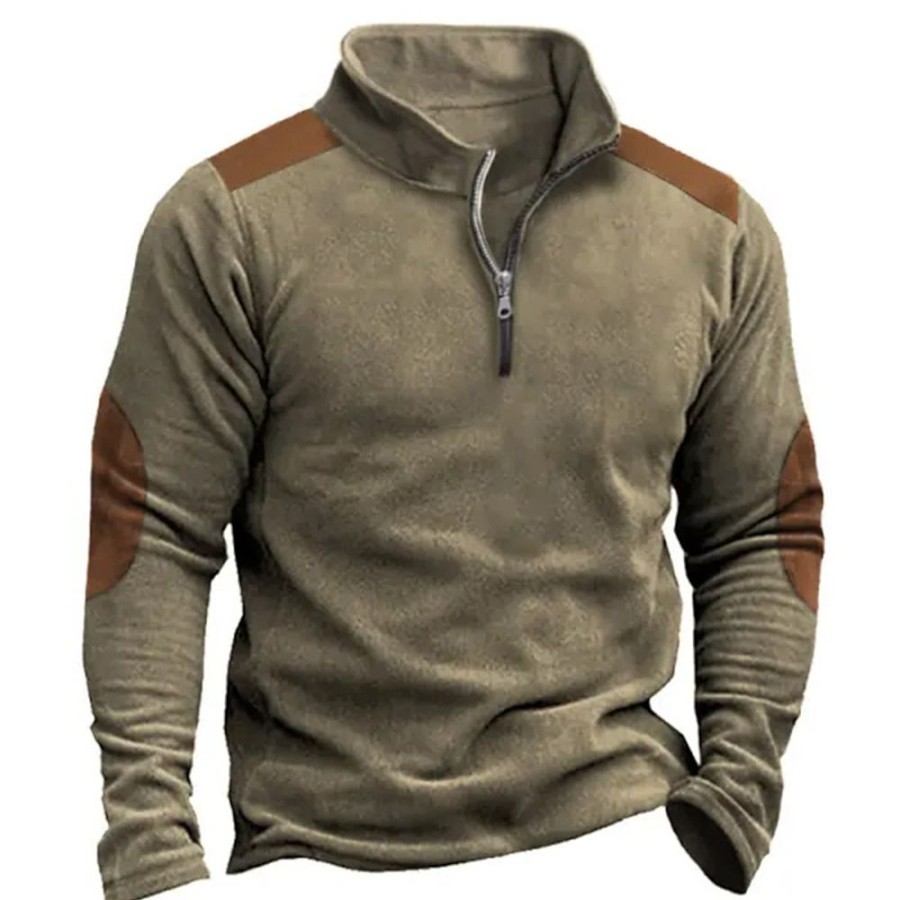 Sweats A Capuche Et Sweat-Shirts LITB | Homme Sweat Shirt Sweat Zippe Tactique Demi Fermeture Eclair Bloc De Couleur Patchwork Poche Sport & Loisir Du Quotidien Vacances Vetement De Rue Basique Decontractees Printemps & Automne Marron