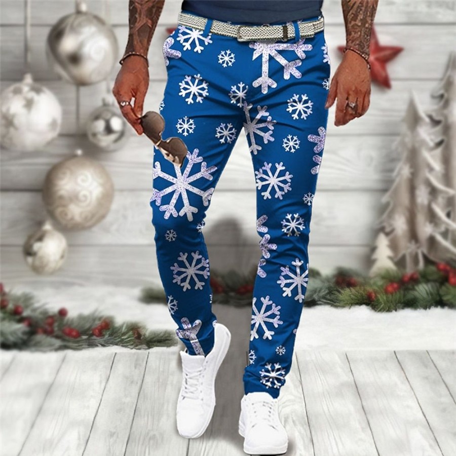 Bas Pour Hommes LITB | Flocon De Neige Affaires Decontracte Homme Impression 3D Pantalon Pantalon Habille Pantalon Pantalon Exterieur Tenue Quotidienne Streetwear Polyester S M L Taille Moyenne Elasticite