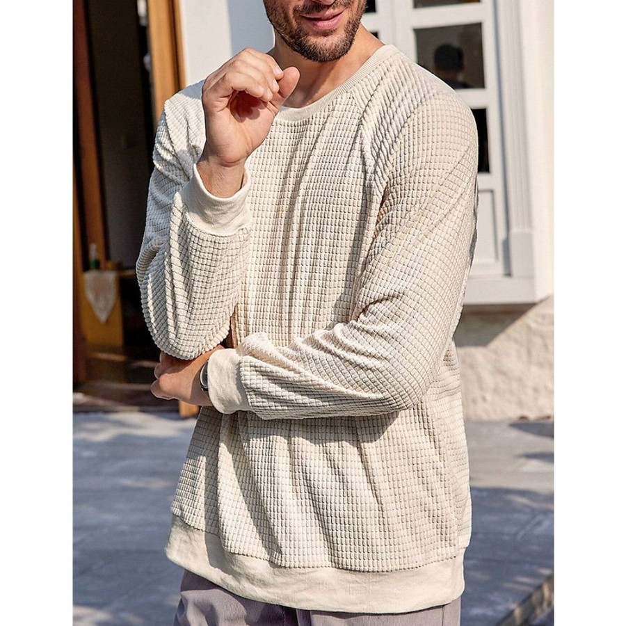 Sweats A Capuche Et Sweat-Shirts LITB | Homme Sweat Shirt Col Ras Du Cou Plein Sport & Loisir Du Quotidien Vacances Vetement De Rue Basique Decontractees Printemps & Automne Vetement Tenue Pulls Capuche Pulls Molletonnes Kaki