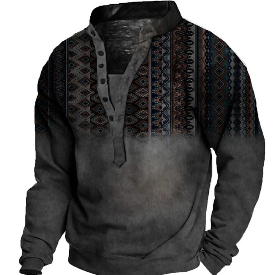 Sweats A Capuche Et Sweat-Shirts LITB | Homme Grande Taille Sweat-Shirt Grand Et Grand Geometrique Col Mao Manches Longues Printemps Ete Vetement De Rue Design Casual Grand Et Grand Casual Du Quotidien Hauts Gris Fonce