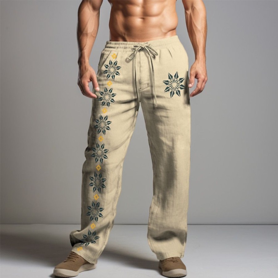 Boutique De Linge LITB | Graphic Floral Retro Vintage Decontractees Homme Pantalon En Lin Pantalon Usage Quotidien Vacances Sortie Coton Lin S M L Taille Mediale Elasticite Pantalon