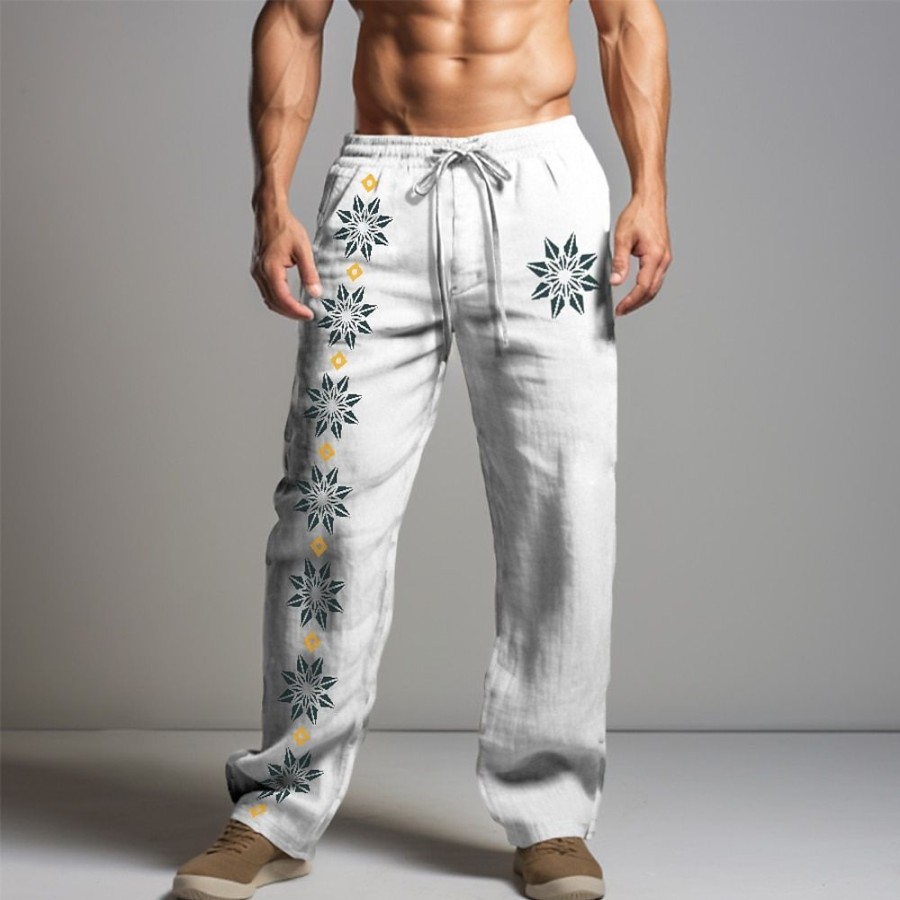 Boutique De Linge LITB | Graphic Floral Retro Vintage Decontractees Homme Pantalon En Lin Pantalon Usage Quotidien Vacances Sortie Coton Lin S M L Taille Mediale Elasticite Pantalon