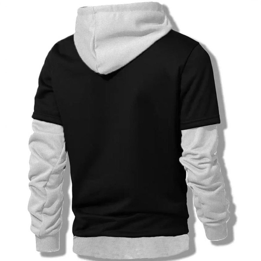 Sweats A Capuche Et Sweat-Shirts LITB | Homme Sweat A Capuche Capuche Bloc De Couleur Patchwork Poche Sport & Loisir Du Quotidien Vacances Vetement De Rue Frais Decontractees Printemps & Automne Vetement Tenue Pulls Capuche Pulls Noir