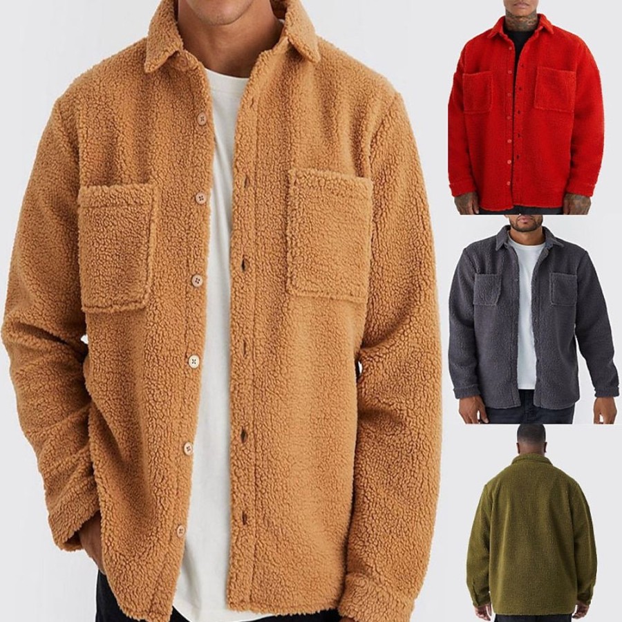 Vetements D'Exterieur Pour Hommes LITB | Homme Veste Polaire Manteau En Peluche Exterieur Usage Quotidien Chaud Automne Hiver Plein Mode Vetement De Rue Revers Normal Veste