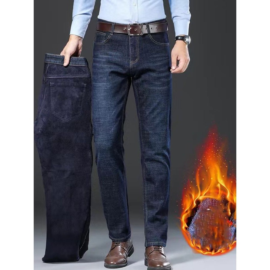 Bas Pour Hommes LITB | Homme Jeans Pantalon En Molleton Pantalons D Hiver Pantalon Pantalons En Denim Poche Plein Confort Respirable Exterieur Du Quotidien Sortie Mode Decontractees