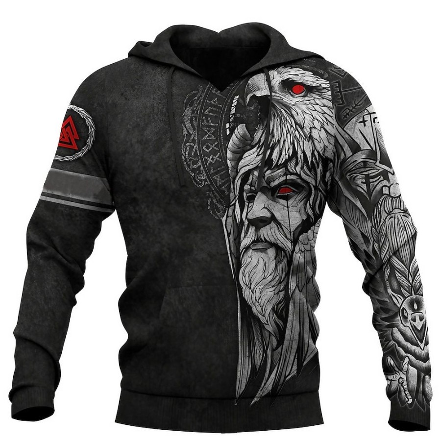 Sweats A Capuche Et Sweat-Shirts LITB | Homme Unisexe Sweat A Capuche Capuche Imprimes Photos Humain Viking Imprimer Du Quotidien Des Sports 3D Effet Vetement De Rue Design Casual Printemps & Automne Vetement Tenue Pulls Capuche Pulls Noir