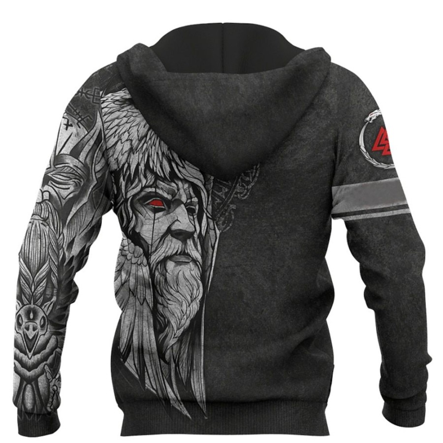 Sweats A Capuche Et Sweat-Shirts LITB | Homme Unisexe Sweat A Capuche Capuche Imprimes Photos Humain Viking Imprimer Du Quotidien Des Sports 3D Effet Vetement De Rue Design Casual Printemps & Automne Vetement Tenue Pulls Capuche Pulls Noir