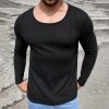 T-Shirts Et Debardeurs Pour Hommes LITB | Homme T Shirt Tee T-Shirt En Tricot Gaufre T-Shirt Chemise A Manches Longues Plein Col Ras Du Cou Plein Air Vacances Manche Longue Tricote Vetement Tenue Mode Design Basique