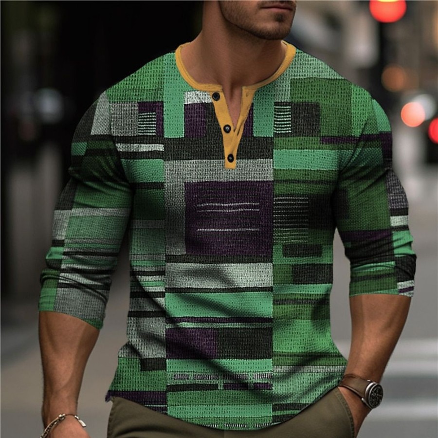 T-Shirts Et Debardeurs Pour Hommes LITB | Graphic Bloc De Couleur Geometrique Mode Design Decontractees Homme 3D Effet Chemise Henley Shirt T-Shirt Gaufre Sport Exterieur Vacances Festival T-Shirt Manche Longue Henley