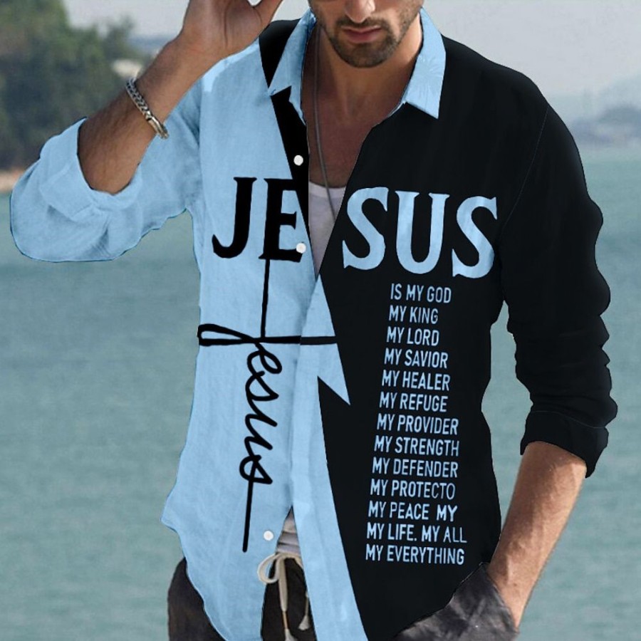 Boutique De Linge LITB | Chemise Homme Chemise En Lin Lettre Graphiquecross Jesus Cou Ure Blanc Rose Exterieur Rue Manches Longues Imprime Vetements Vetements Chemise En Lin Mode Streetwear Designer