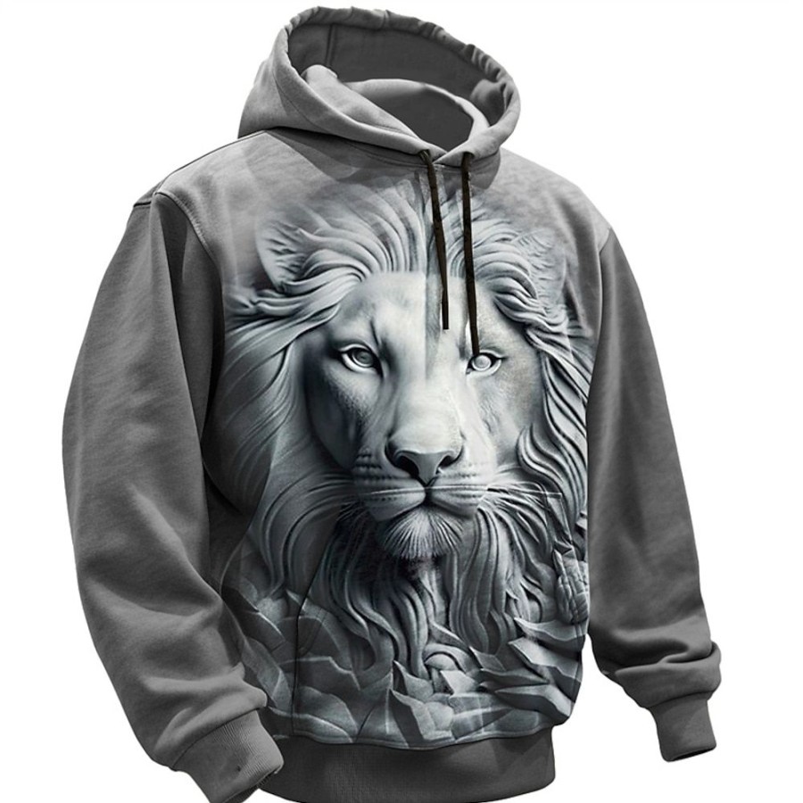 Sweats A Capuche Et Sweat-Shirts LITB | Graphic Lion Homme Mode 3D Effet Sweat A Capuche Sport Exterieur Vacances Vetement De Rue Sweats A Capuche Manche Longue Capuche Imprimer Poche Avant Printemps & Automne Designer Sweat A Capuche Gris