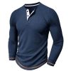 T-Shirts Et Debardeurs Pour Hommes LITB | Homme T Shirt Tee Chemise Henley Shirt T-Shirt En Tricot Gaufre T-Shirt Chemise A Manches Longues Plein Manches Raglan Henley Plein Air Vacances Manche Longue Patchwork Vetement Tenue Mode Design Bleu Marine