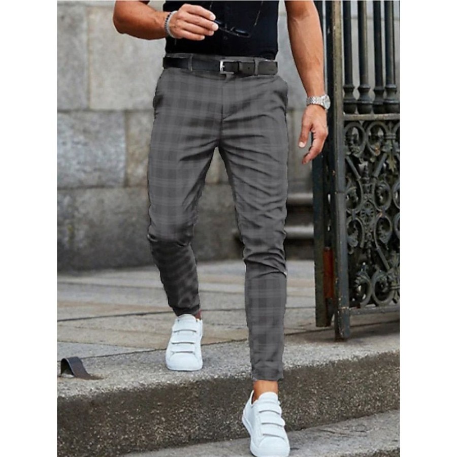 Bas Pour Hommes LITB | Homme Pantalon Chino Crochet Ecossais A Carreaux Treillis Doux Toute La Longueur Du Quotidien Fin De Semaine Bureau / Affaires Casual Sport Non Elastique