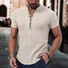 Chemises Pour Hommes LITB | Homme Chemise Lin Chemise Decontractee Chemisette Chemise D Ete Chemise Henley Shirt Manche Courte Plein Col V Ete Casual Du Quotidien Vetement Tenue