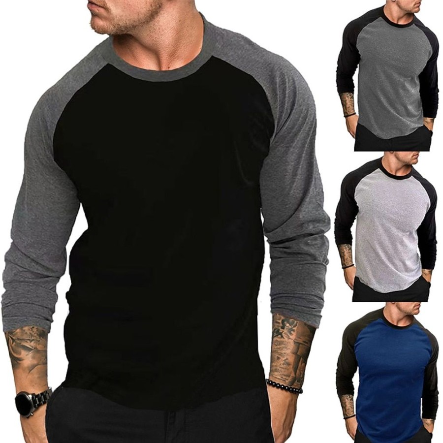 T-Shirts Et Debardeurs Pour Hommes LITB | Hommes Et Femmes Couleur Unie/Uni Couleur Col Rond T-Shirt Normal Decontracte Usage Quotidien Date Manches Raglan Vetements De Base Vetements