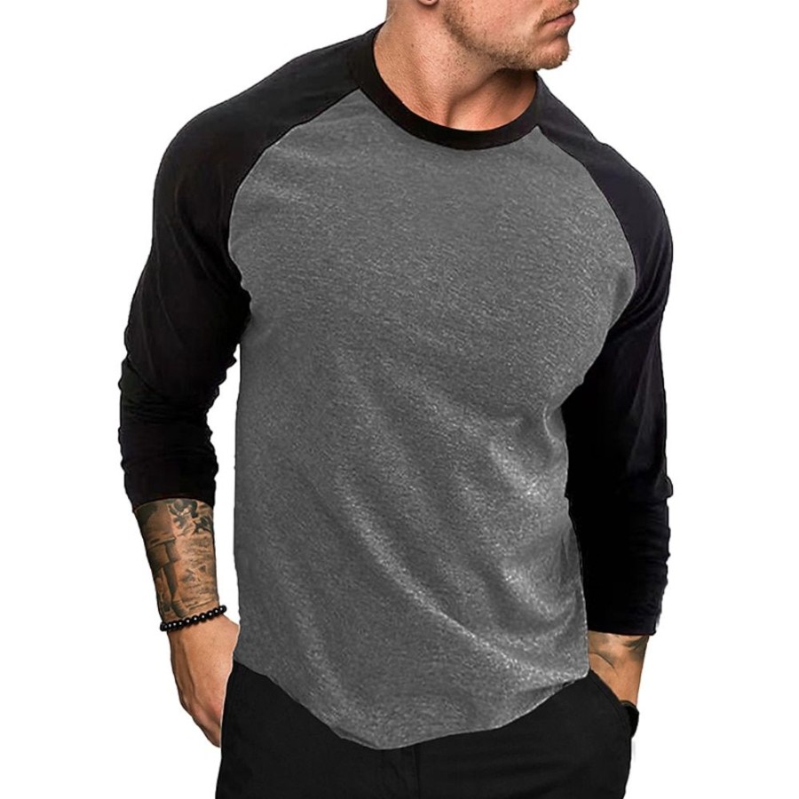 T-Shirts Et Debardeurs Pour Hommes LITB | Hommes Et Femmes Couleur Unie/Uni Couleur Col Rond T-Shirt Normal Decontracte Usage Quotidien Date Manches Raglan Vetements De Base Vetements