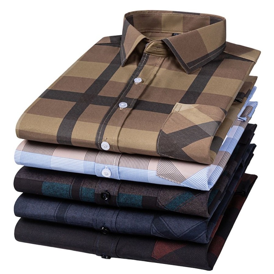 Chemises Pour Hommes LITB | Homme Manche Longue Plaid / Raye / Chevron Col Rabattu Toutes Les Saisons Bonbon Seize Vetements D Entreprise Vetement Tenue Boucles