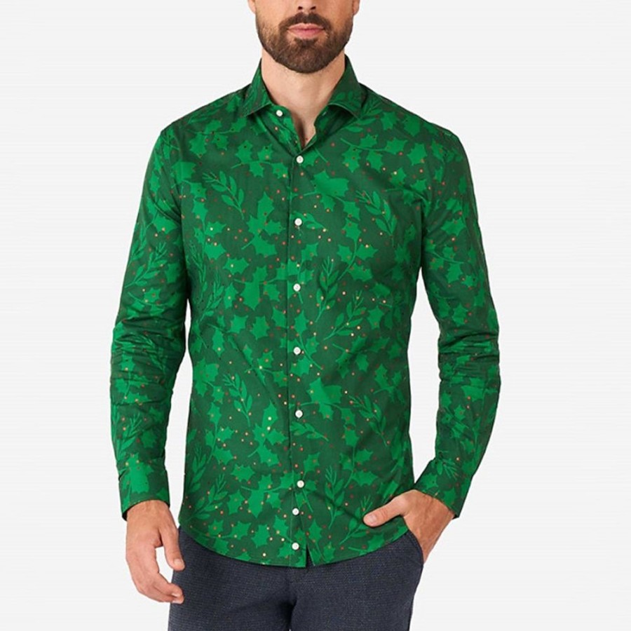 Chemises Pour Hommes LITB | Feuille Chemise Decontractee Pour Hommes Tenue Quotidienne Sortir Automne& Chemise D Hiver A Manches Longues S, M, L Chemise En Tissu Extensible Dans 4 Directions Vert