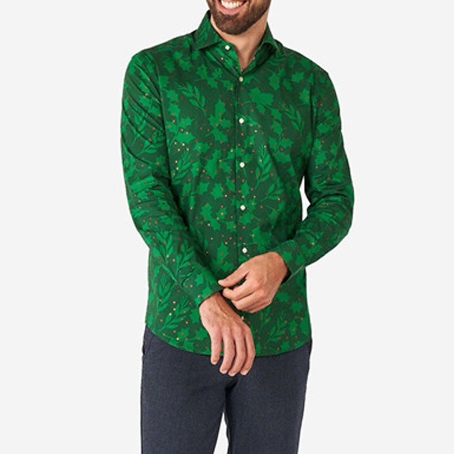 Chemises Pour Hommes LITB | Feuille Chemise Decontractee Pour Hommes Tenue Quotidienne Sortir Automne& Chemise D Hiver A Manches Longues S, M, L Chemise En Tissu Extensible Dans 4 Directions Vert