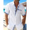 Boutique De Linge LITB | Homme Chemise Lin Chemise Decontractee Chemisette Chemise D Ete Chemise De Plage Manche Courte Plein Revers Printemps Ete Hawaien Vacances Vetement Tenue Poche Avant