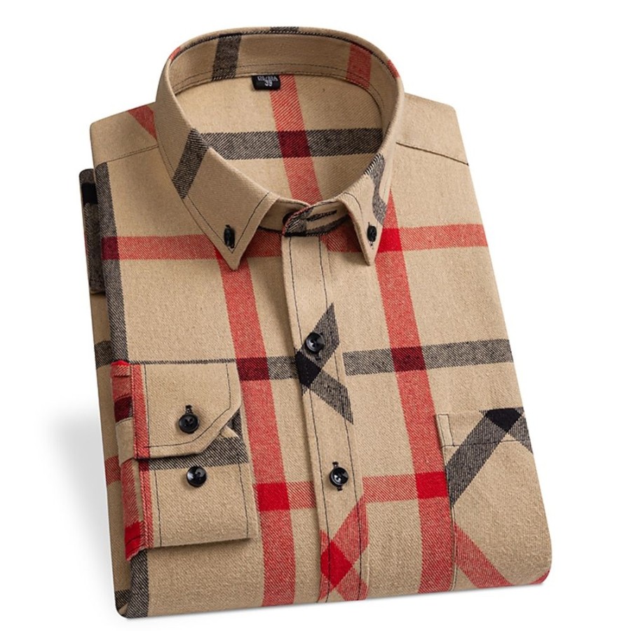 Chemises Pour Hommes LITB | Homme Manche Longue Plaid / Raye / Chevron Col De Chemise Toutes Les Saisons Usage Quotidien Rendez-Vous Vetement Tenue Croix