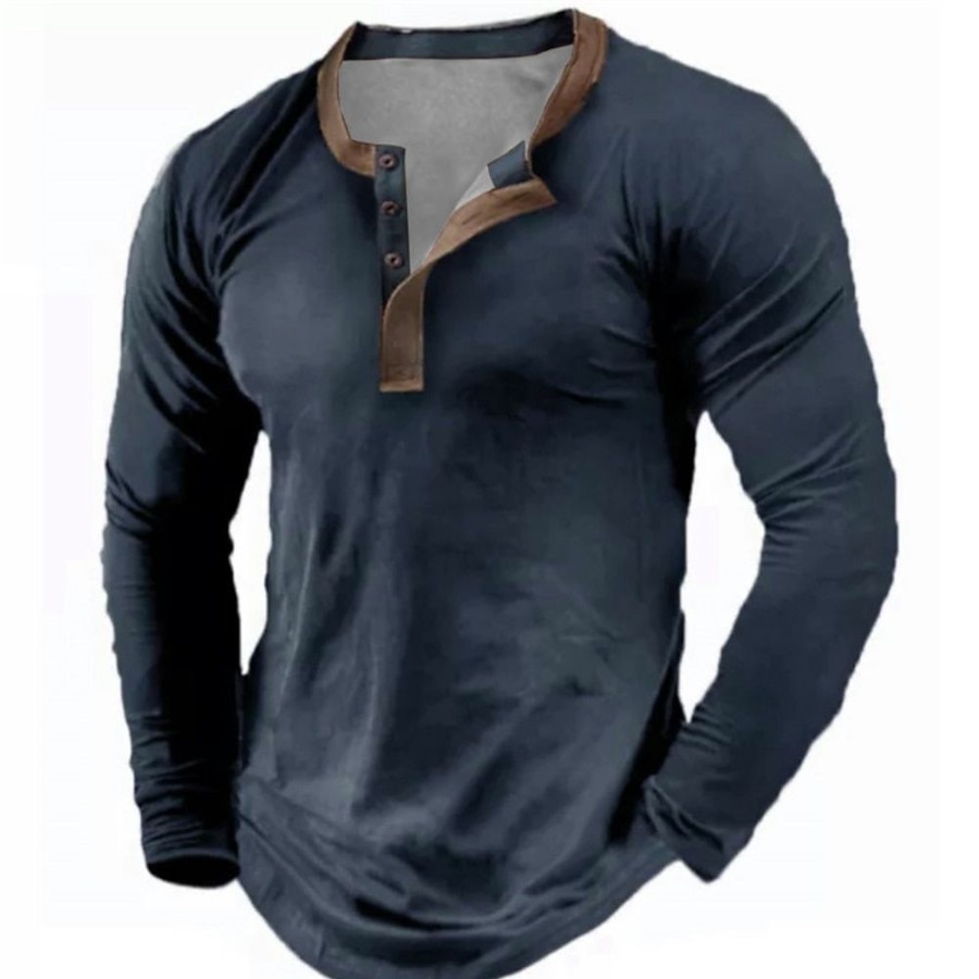 T-Shirts Et Debardeurs Pour Hommes LITB | Homme Chemise Henley Shirt Tee Chemise A Manches Longues Henley Grande Taille Casual Des Sports Manche Longue Bouton Bas Imprimer Vetement Tenue Mode Vetement De Rue Basique Confortable