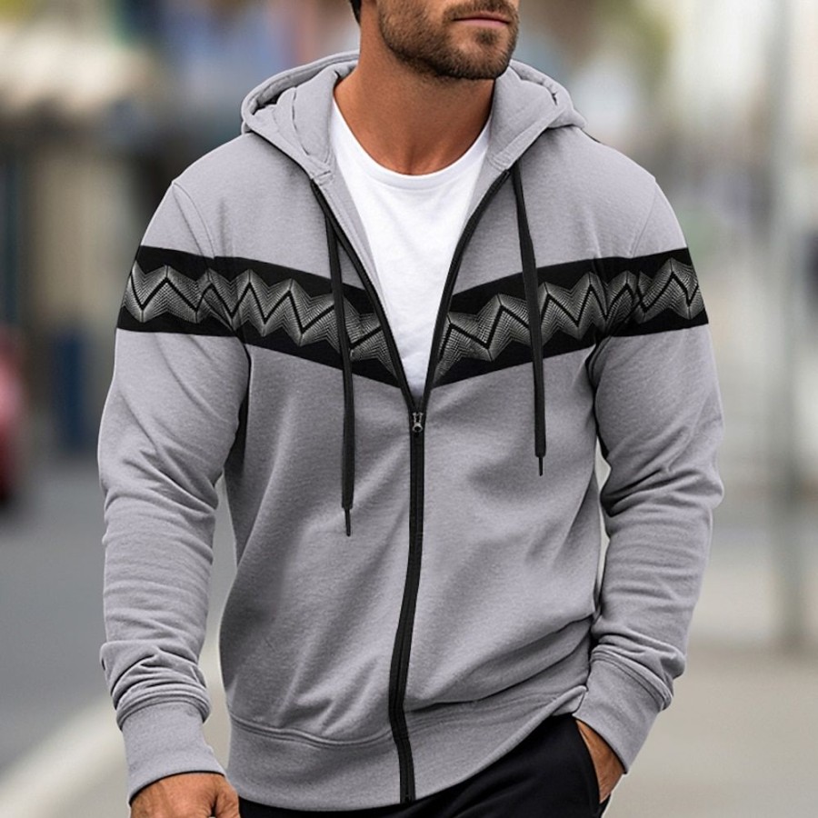 Sweats A Capuche Et Sweat-Shirts LITB | Homme Sweat A Capuche Sweat A Capuche Zippe Capuche Bloc De Couleur Patchwork Sport & Loisir Du Quotidien Vacances Vetement De Rue Frais Decontractees Printemps