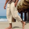 Bas Pour Hommes LITB | Homme Pantalon En Lin Pantalon Ete Pantalon De Plage Cordon Taille Elastique Plein Confort Respirable Casual Du Quotidien Vacances Melange De Lin & Coton Mode Style Classique