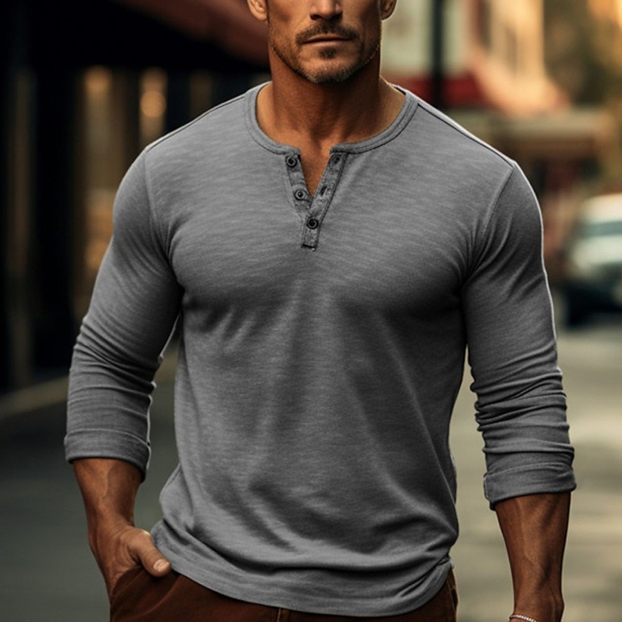 T-Shirts Et Debardeurs Pour Hommes LITB | Homme T Shirt Tee Chemise Henley Shirt T-Shirt Chemise A Manches Longues Plein Henley Plein Air Vacances Manche Longue Vetement Tenue Mode Design Basique