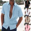 Boutique De Linge LITB | Homme Chemise Lin Chemisette Chemise D Ete Chemise De Plage Col Rabattu Ete Manche Courte Couleur Unie Hawaien Vacances Vetement Tenue Bouton Bas