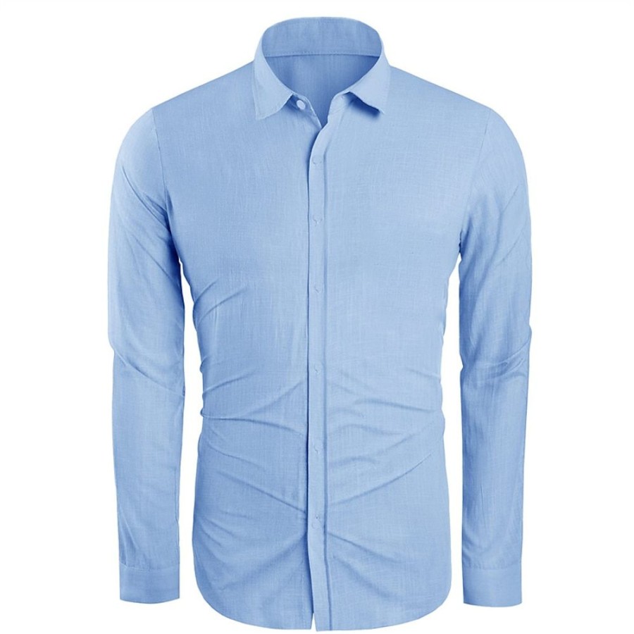 Chemises Pour Hommes LITB | Homme Chemise Lin Chemisette Chemise D Ete Chemise De Plage Manche Longue Plein Boutonne Sous Patte Printemps & Automne Casual Du Quotidien Vetement Tenue Poche