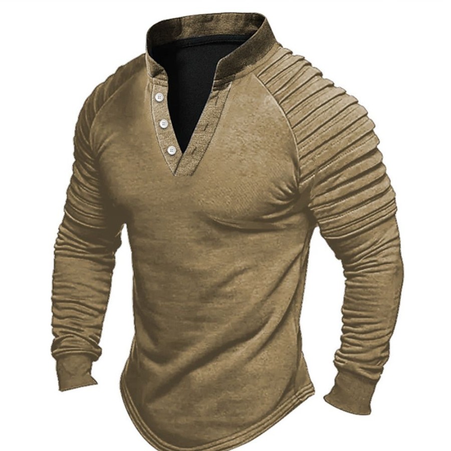 T-Shirts Et Debardeurs Pour Hommes LITB | Homme T Shirt Tee Chemise Henley Shirt T-Shirt Chemise A Manches Longues Bloc De Couleur Mince Plisse Henley Plein Air Vacances Manche Longue Patchwork Vetement Tenue Mode Design Basique