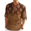 Boutique De Linge LITB | Homme Chemise Chemise Lin Tribal Imprimes Photos Retro Vintage Geometrie Mao Exterieur Plein Air Manche Longue Imprimer Vetement Tenue Lin Mode Vetement De Rue Design