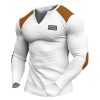 T-Shirts Et Debardeurs Pour Hommes LITB | Homme T Shirt Tee Chemise Gaufree T-Shirt Chemise A Manches Longues Bloc De Couleur Drapeau National Col V Plein Air Vacances Manche Longue Patchwork Vetement Tenue Mode Design Basique