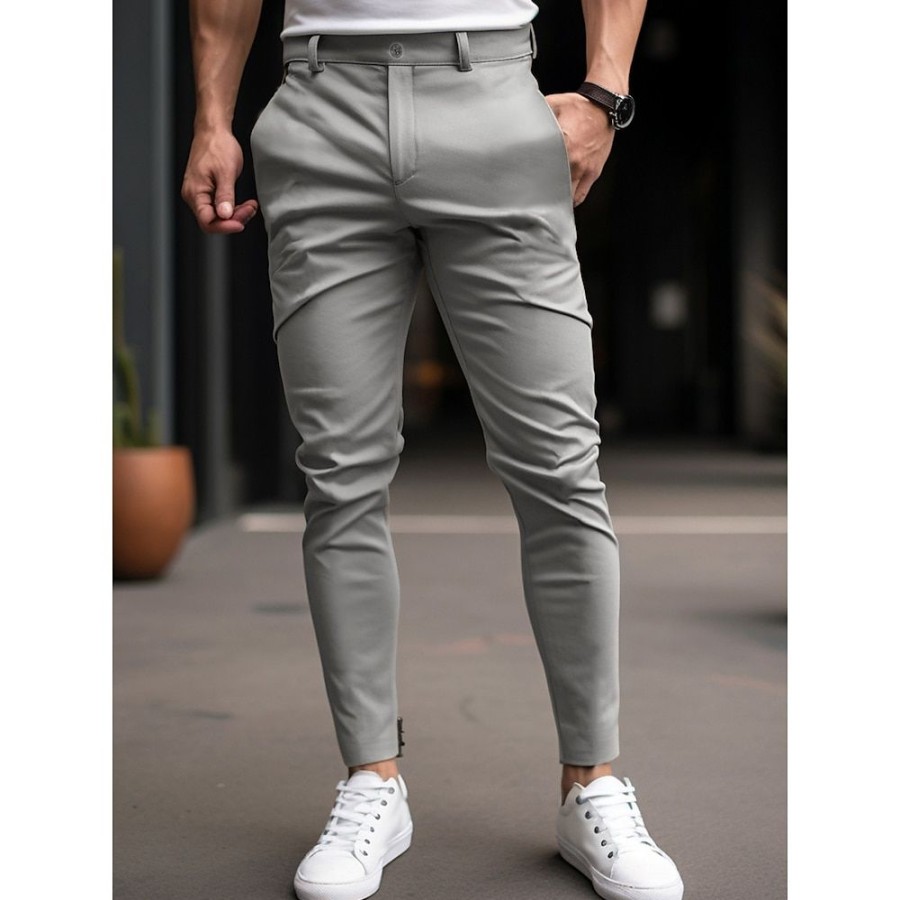 Bas Pour Hommes LITB | Homme Pantalon Chino Pantalon Chino Poche Pli Plein Confort Respirable Exterieur Du Quotidien Sortie Melange De Coton Mode Decontractees