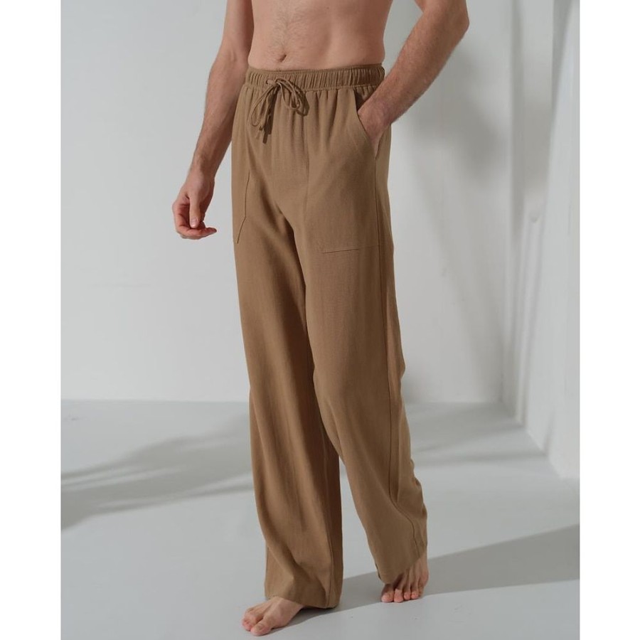 Boutique De Linge LITB | 40% Lin Homme Pantalon En Lin Pantalon Bouffant Pantalon De Plage Conception De Cordon Elastique Poche Avant Couleur Unie Confort Doux Yoga Du Quotidien Mode Vetement De Rue