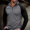 T-Shirts Et Debardeurs Pour Hommes LITB | Homme T Shirt Tee T-Shirt Chemise A Manches Longues Bloc De Couleur Quarter Zip Plein Air Vacances Manche Longue Patchwork Vetement Tenue Mode Design Basique