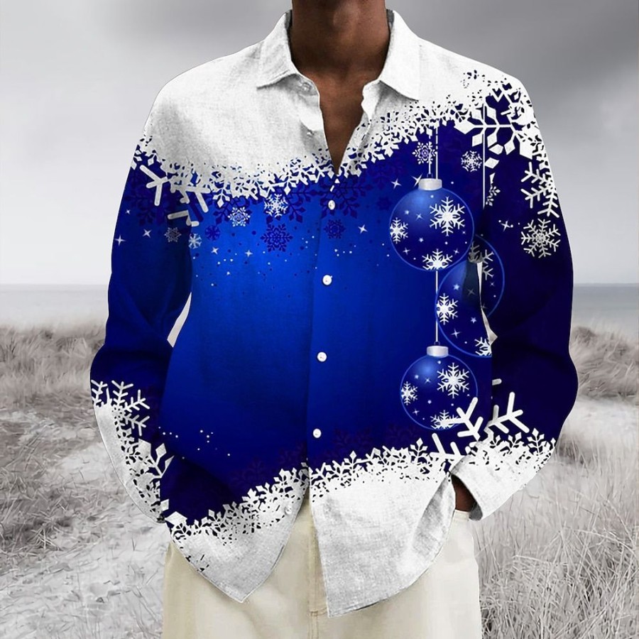 Chemises Pour Hommes LITB | Chemises Chemise Pour Hommes Imprimes Graphiques Flocon De Neige Cou Ure Impression 3D Rue Decontractee A Manches Longues Boutonne Imprime Vetements Vetements De Createur De Mode