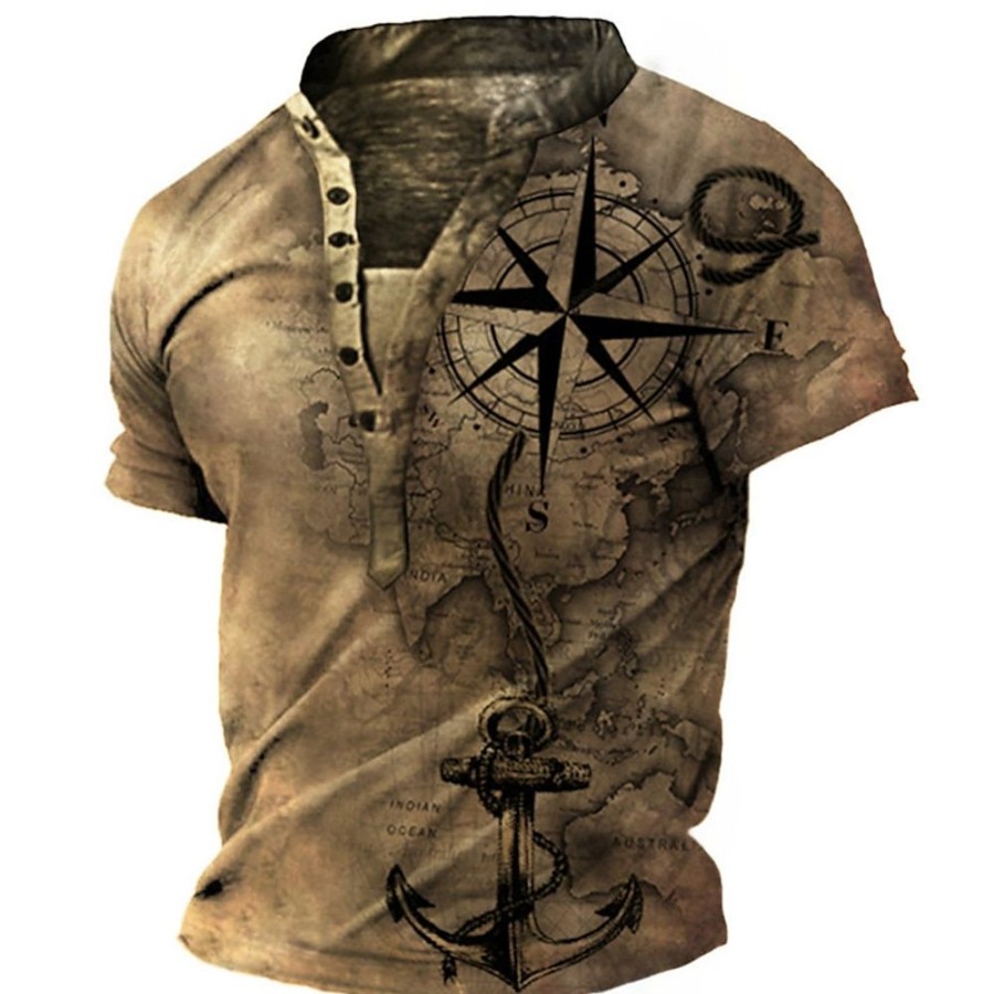 T-Shirts Et Debardeurs Pour Hommes LITB | Homme T Shirt Tee Chemise Henley Shirt Tee Graphic Ancre Boussole Mao 3D Effet Grande Taille Exterieur Du Quotidien Manche Courte Bouton Bas Imprimer Vetement Tenue Design