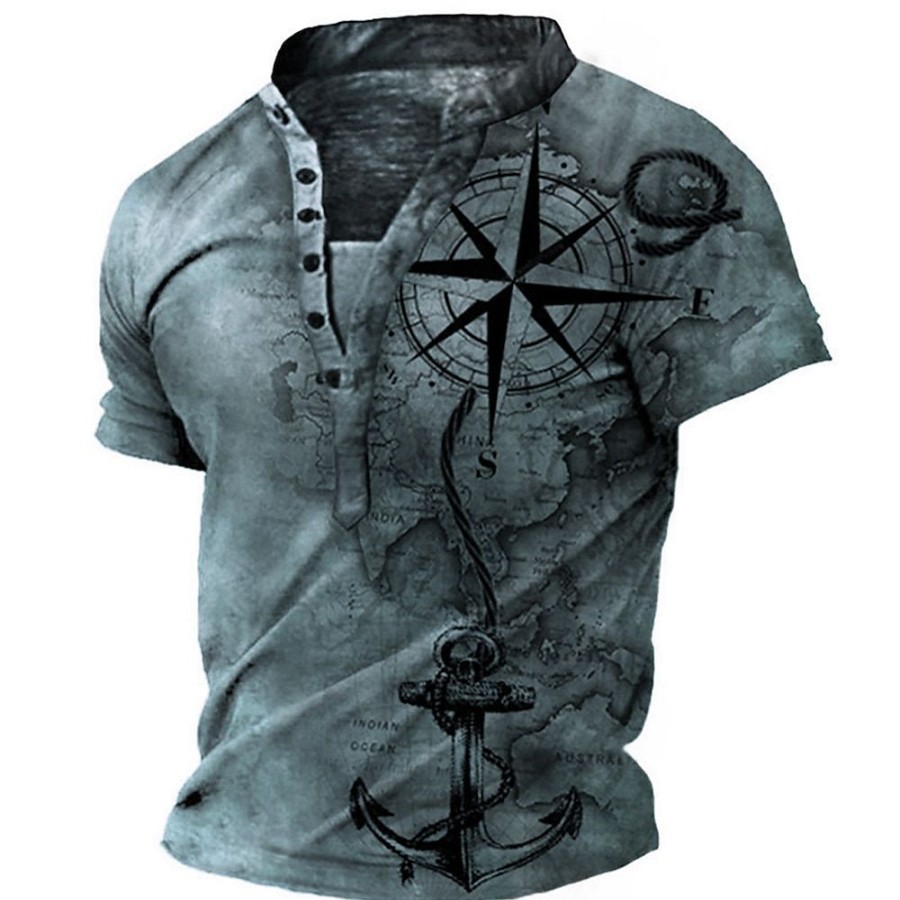 T-Shirts Et Debardeurs Pour Hommes LITB | Homme T Shirt Tee Chemise Henley Shirt Tee Graphic Ancre Boussole Mao 3D Effet Grande Taille Exterieur Du Quotidien Manche Courte Bouton Bas Imprimer Vetement Tenue Design