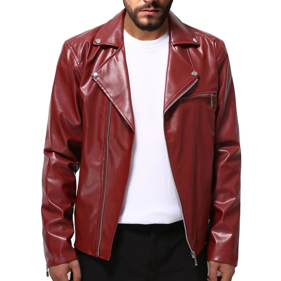 Vetements D'Exterieur Pour Hommes LITB | Homme Simili Cuir Usage Quotidien Zip Sur Le Devant Automne Hiver Couleur Unie / Unie Punk Revers Normal Veste